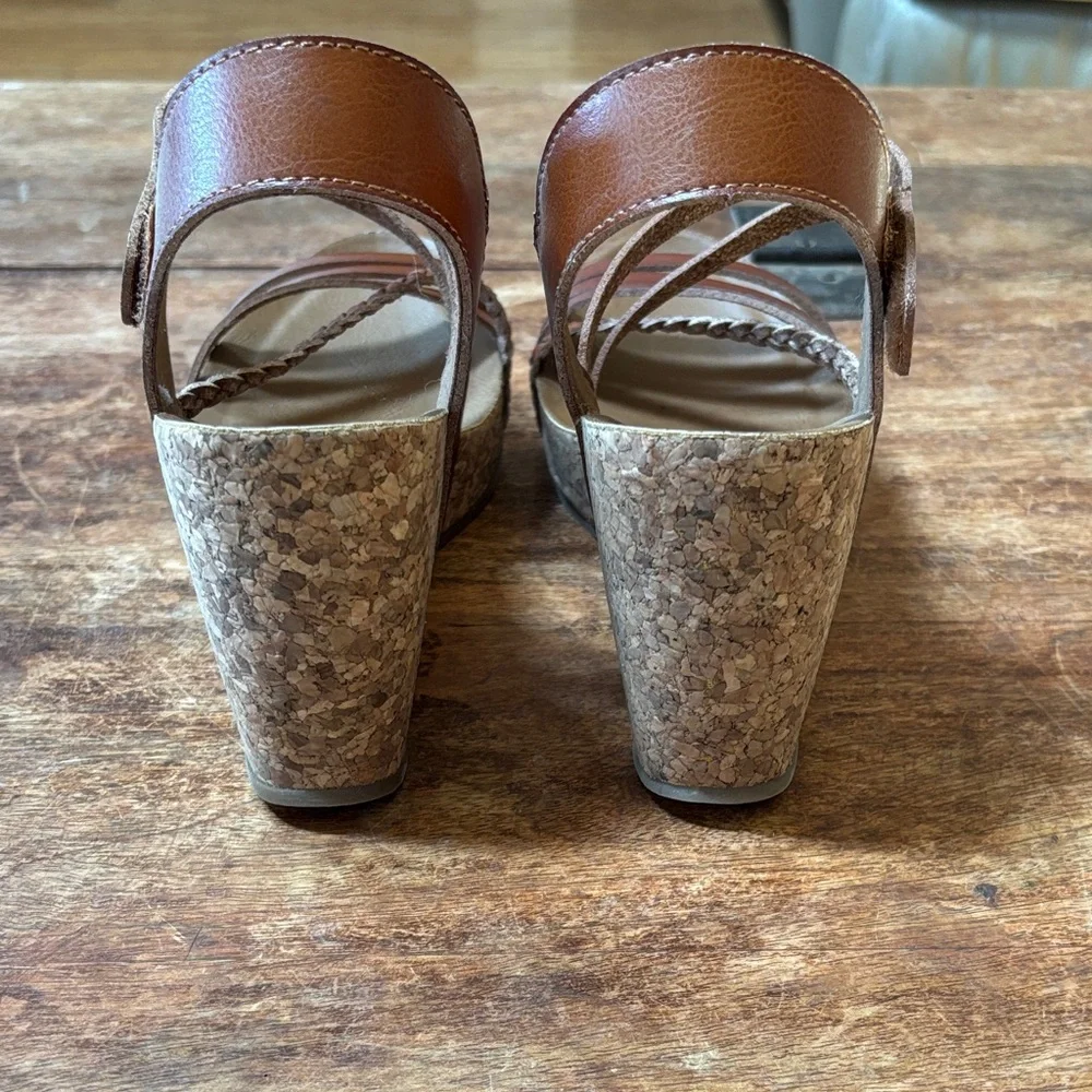 Brown Strappy Wedge Sandals with Cork Platform - Picture 4 of 6